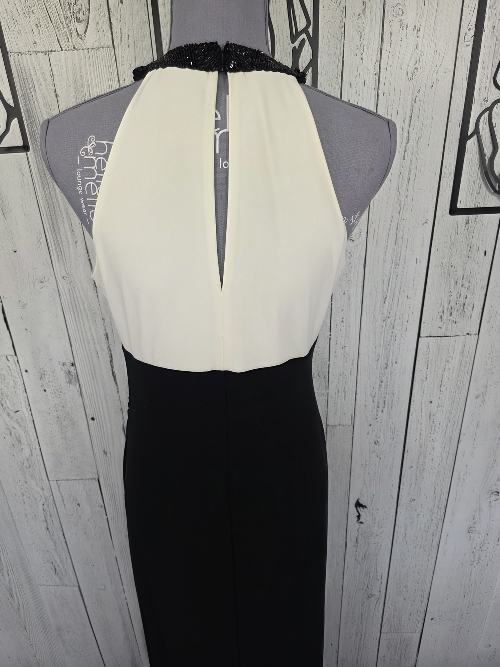 Lauren Ralph Lauren Black & Ivory Beaded Halter Maxi Dress Size 10, Formal Wear - Picture 5 of 16